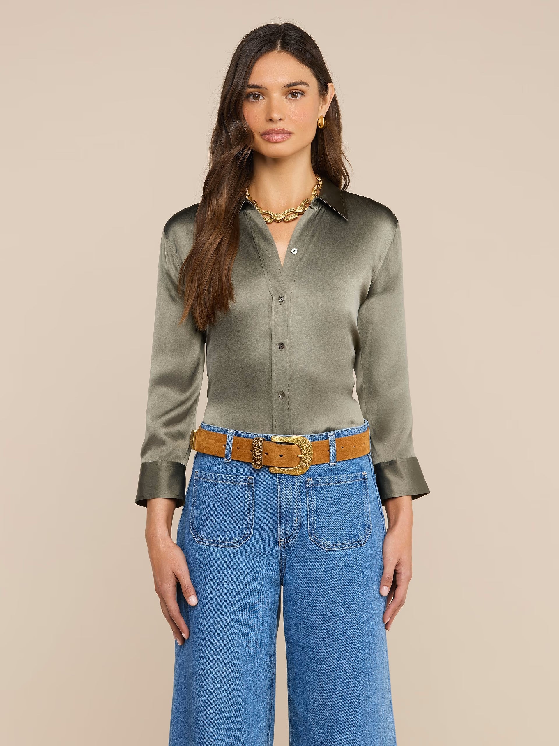 DANI SILK BLOUSE IN SMOKEY OLIVE