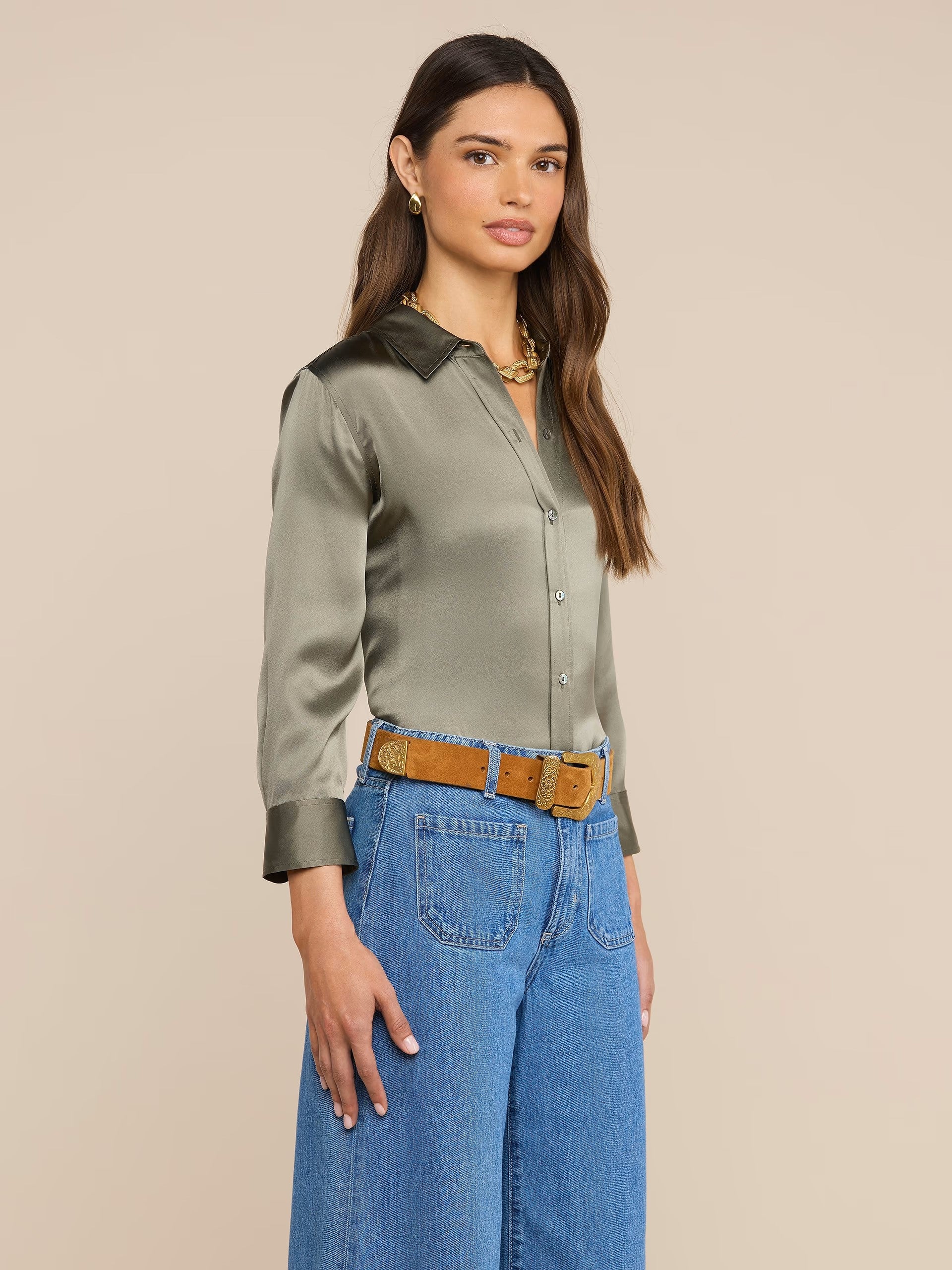DANI SILK BLOUSE IN SMOKEY OLIVE