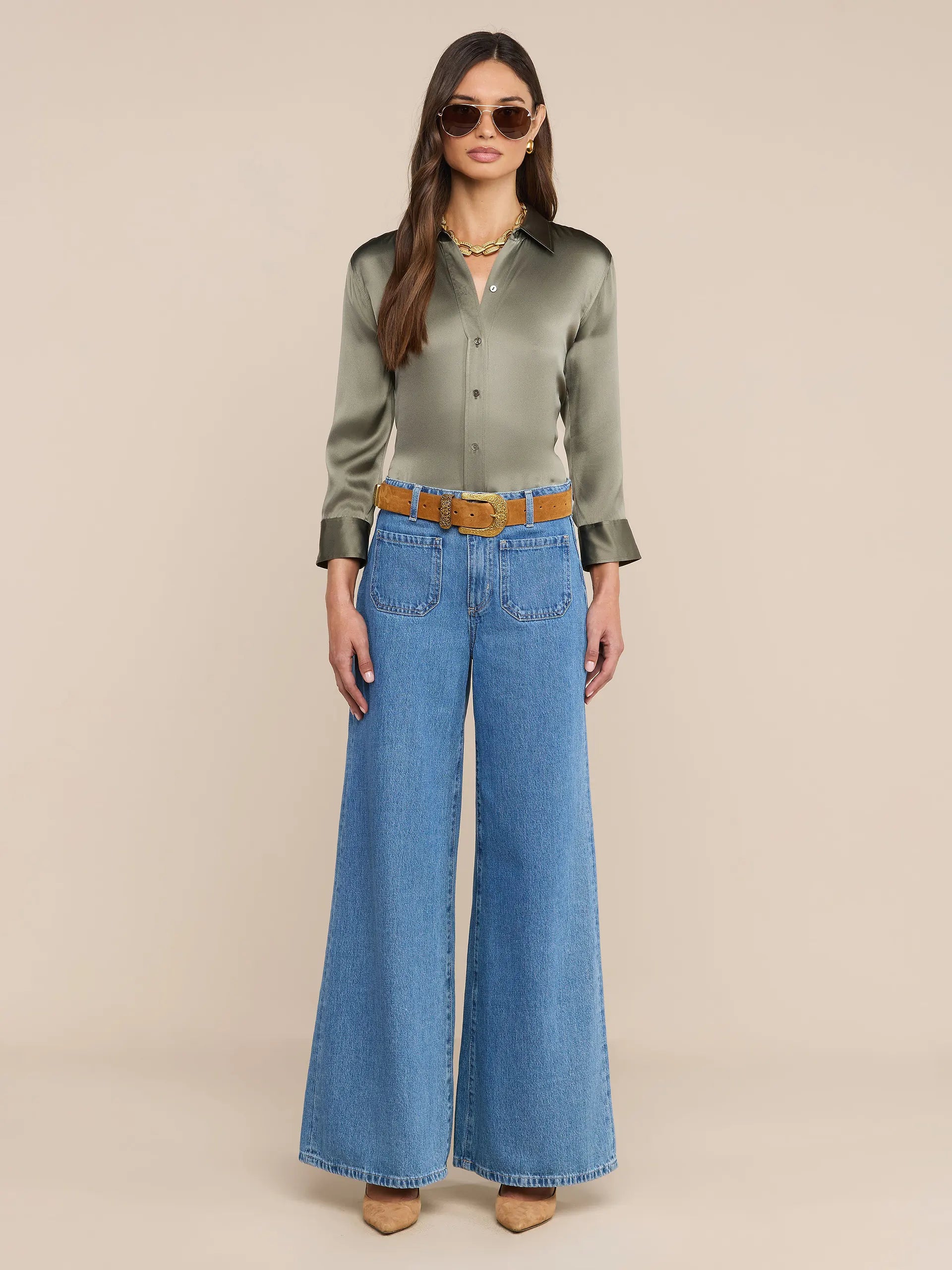 DANI SILK BLOUSE IN SMOKEY OLIVE