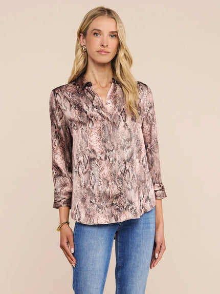 DANI SILK BLOUSE IN MAUVE MULTI WESTERN SNAKE PRINT