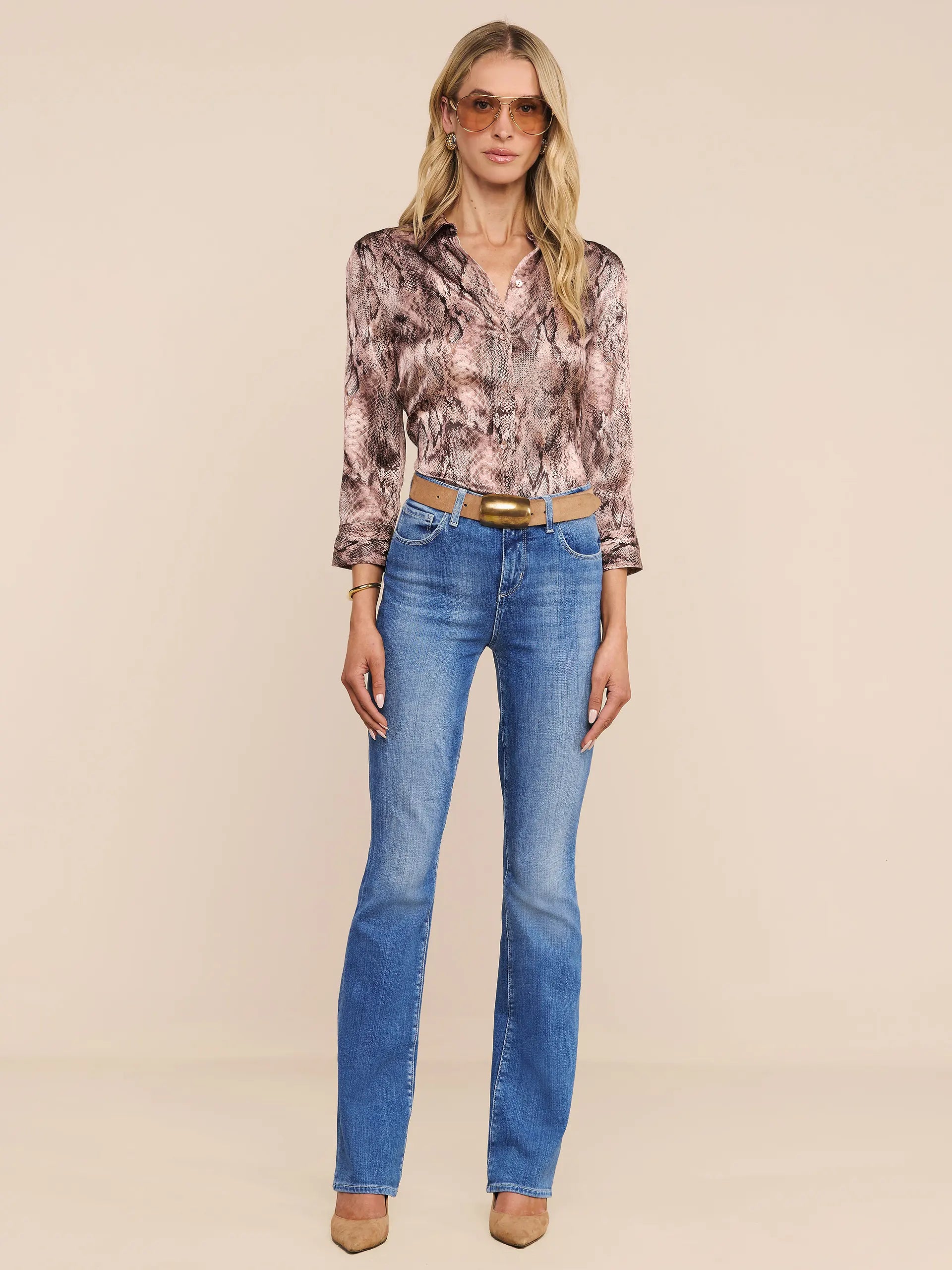 DANI SILK BLOUSE IN MAUVE MULTI WESTERN SNAKE PRINT