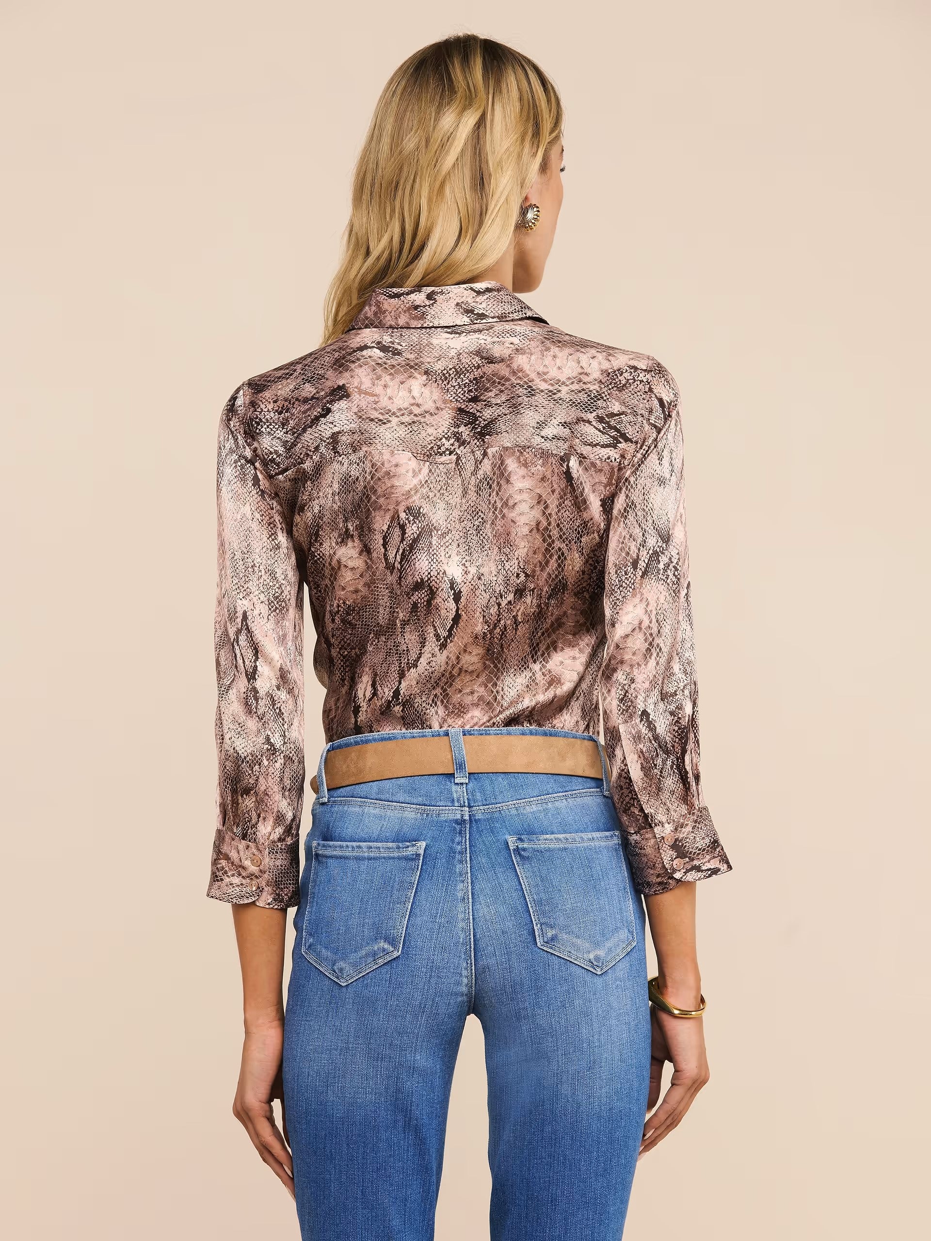 DANI SILK BLOUSE IN MAUVE MULTI WESTERN SNAKE PRINT
