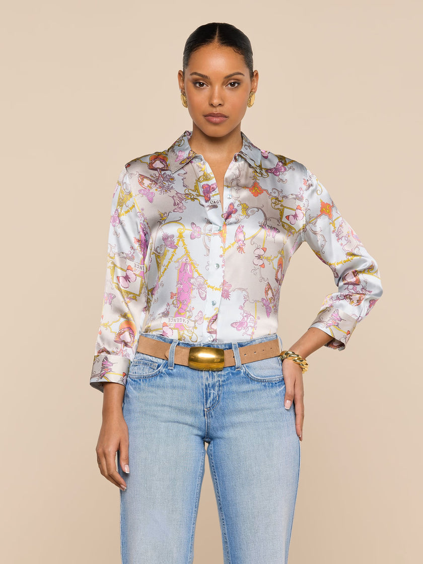 DANI SILK BLOUSE IN MULTI BAROQUE TOILE