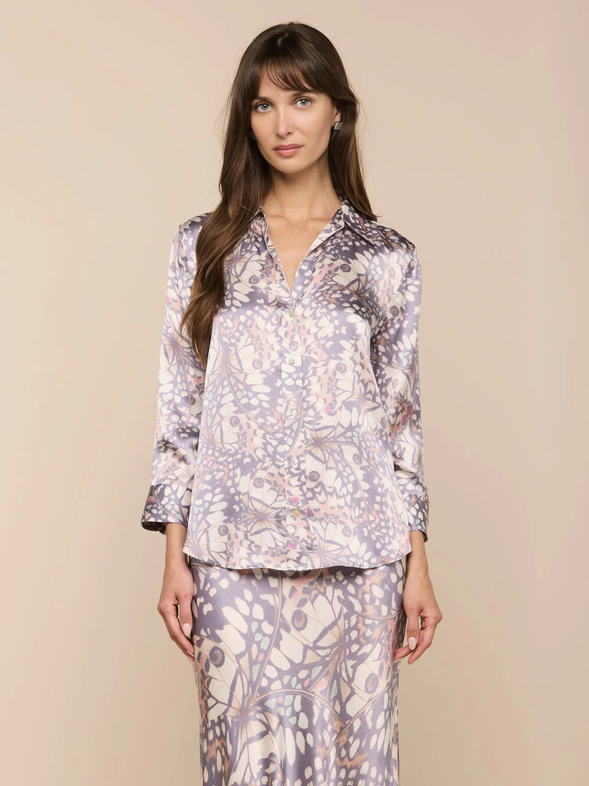 DANI SILK BLOUSE IN MULTI SMALL BUTTERFLY WING