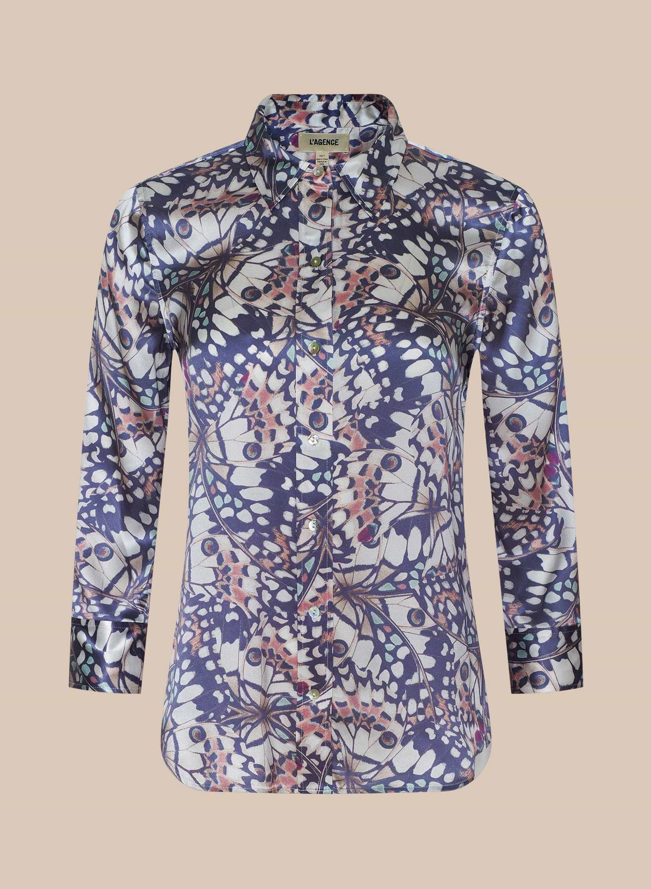 DANI SILK BLOUSE IN MULTI SMALL BUTTERFLY WING