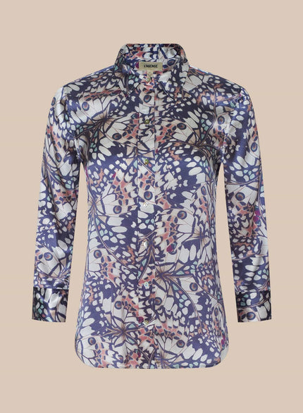 DANI SILK BLOUSE IN MULTI SMALL BUTTERFLY WING