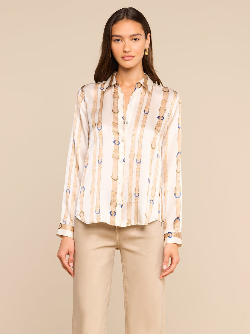TYLER SILK BLOUSE IN ECRU MULTI STUD BELT STRIPE