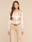 TYLER SILK BLOUSE IN ECRU MULTI STUD BELT STRIPE