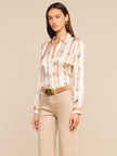 TYLER SILK BLOUSE IN ECRU MULTI STUD BELT STRIPE