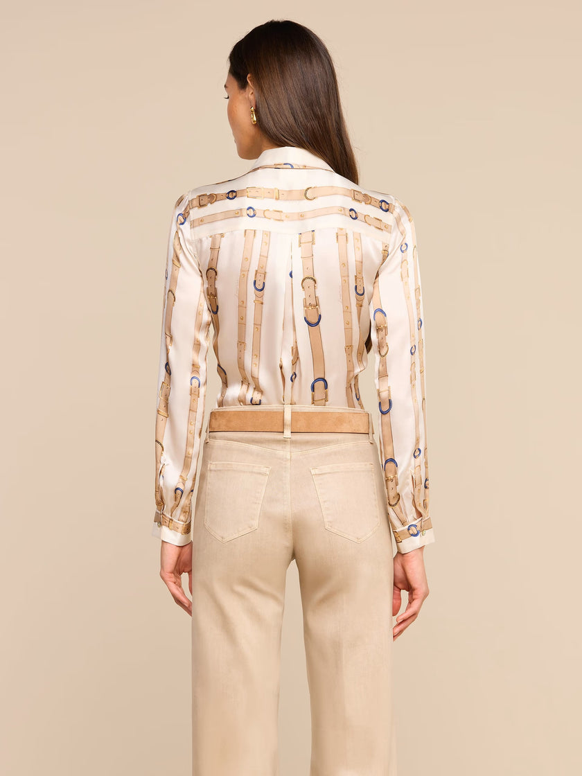 TYLER SILK BLOUSE IN ECRU MULTI STUD BELT STRIPE
