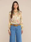 TYLER SILK BLOUSE IN GREEN MULTI CLUSTER PAISLEY