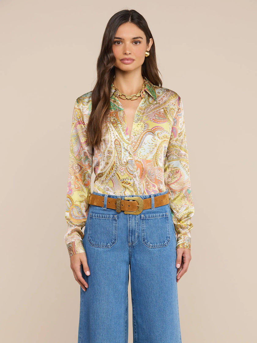 TYLER SILK BLOUSE IN GREEN MULTI CLUSTER PAISLEY