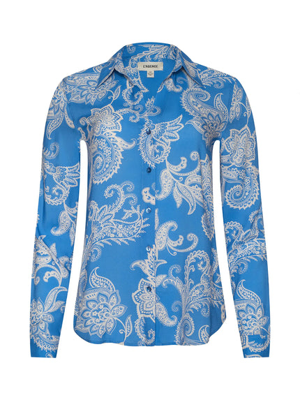 HOLLY BLOUSE IN REGATTA BLUE AND IVORY PAISLEY