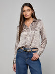 TYLER SILK BLOUSE IN GREY MULTI PATCH LEOPARD