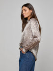 TYLER SILK BLOUSE IN GREY MULTI PATCH LEOPARD