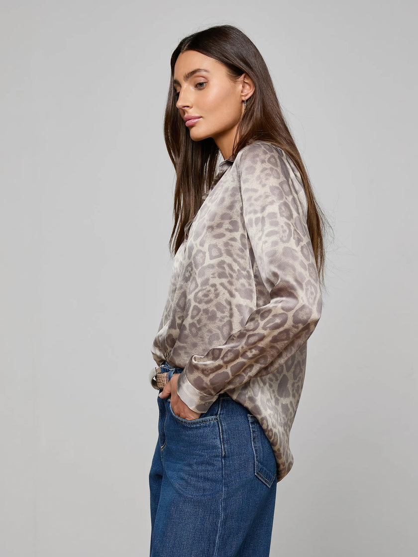 TYLER SILK BLOUSE IN GREY MULTI PATCH LEOPARD