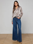 TYLER SILK BLOUSE IN GREY MULTI PATCH LEOPARD