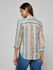 CAMILLE BLOUSE IN TAUPE AND LIGHT SAGE BELT STRIPE