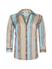 CAMILLE BLOUSE IN TAUPE AND LIGHT SAGE BELT STRIPE