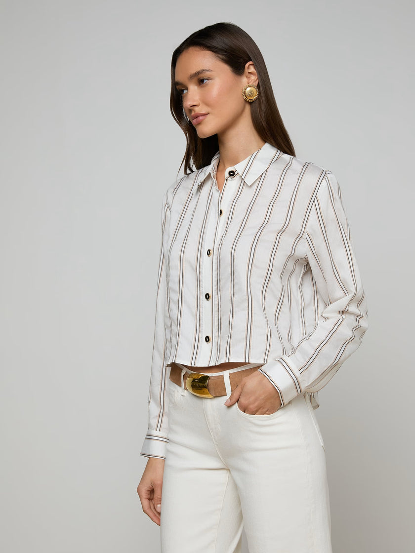 COSETTE SHIRT IN IVORY KHAKI BLACK STRIPE