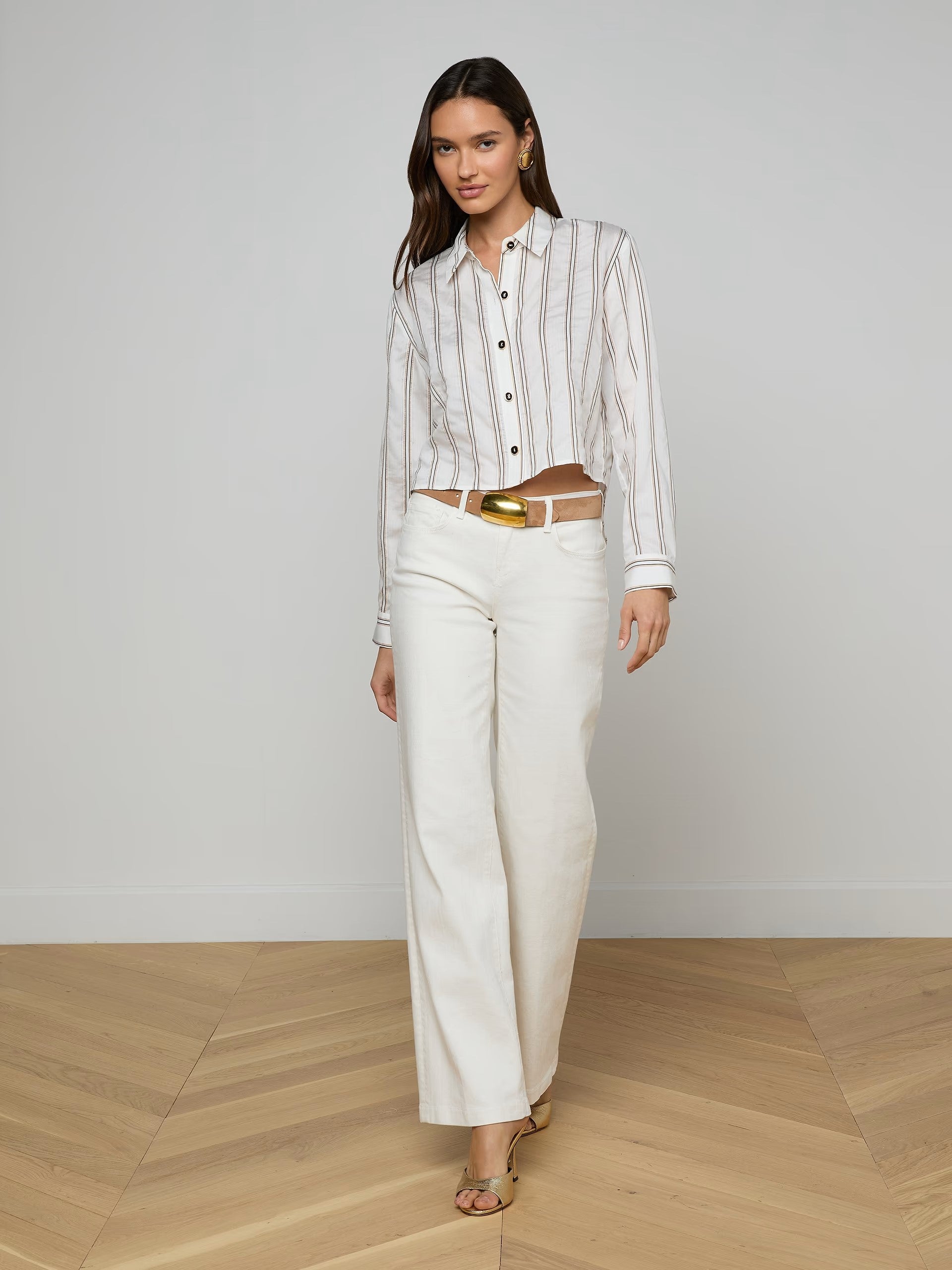 COSETTE SHIRT IN IVORY KHAKI BLACK STRIPE
