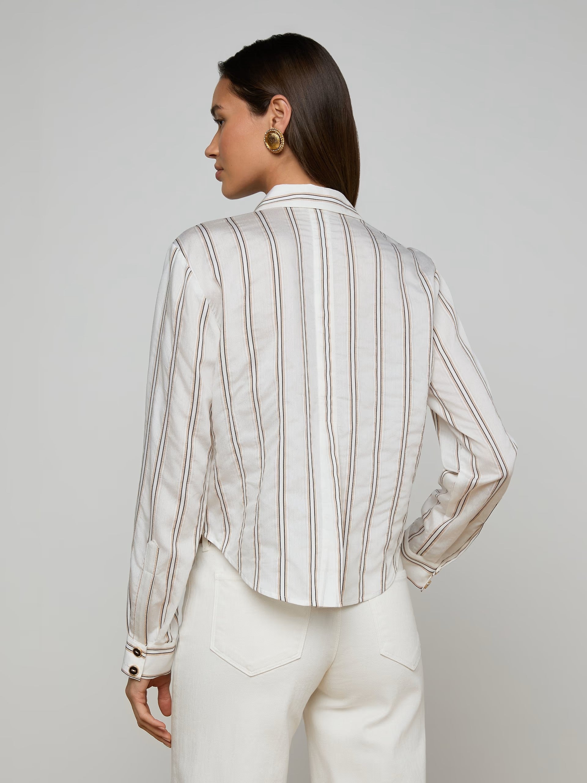 COSETTE SHIRT IN IVORY KHAKI BLACK STRIPE