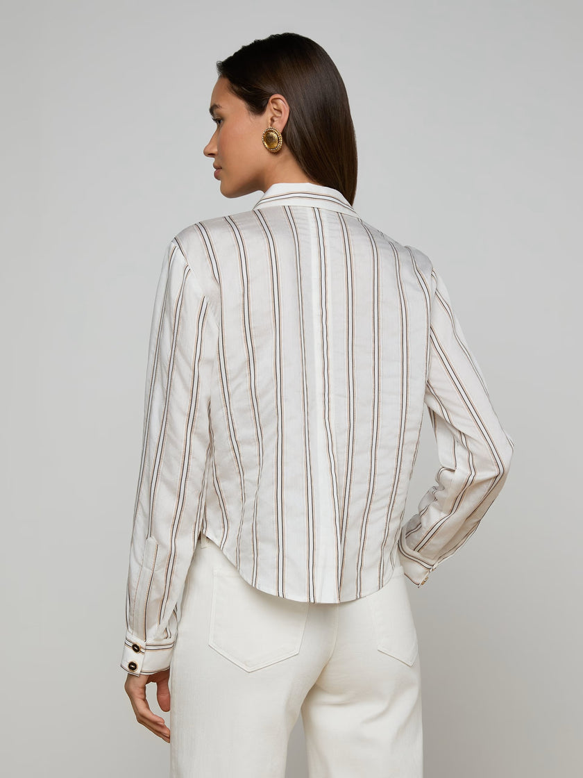 COSETTE SHIRT IN IVORY KHAKI BLACK STRIPE