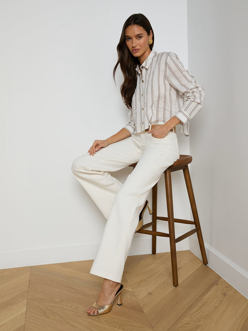 COSETTE SHIRT IN IVORY KHAKI BLACK STRIPE