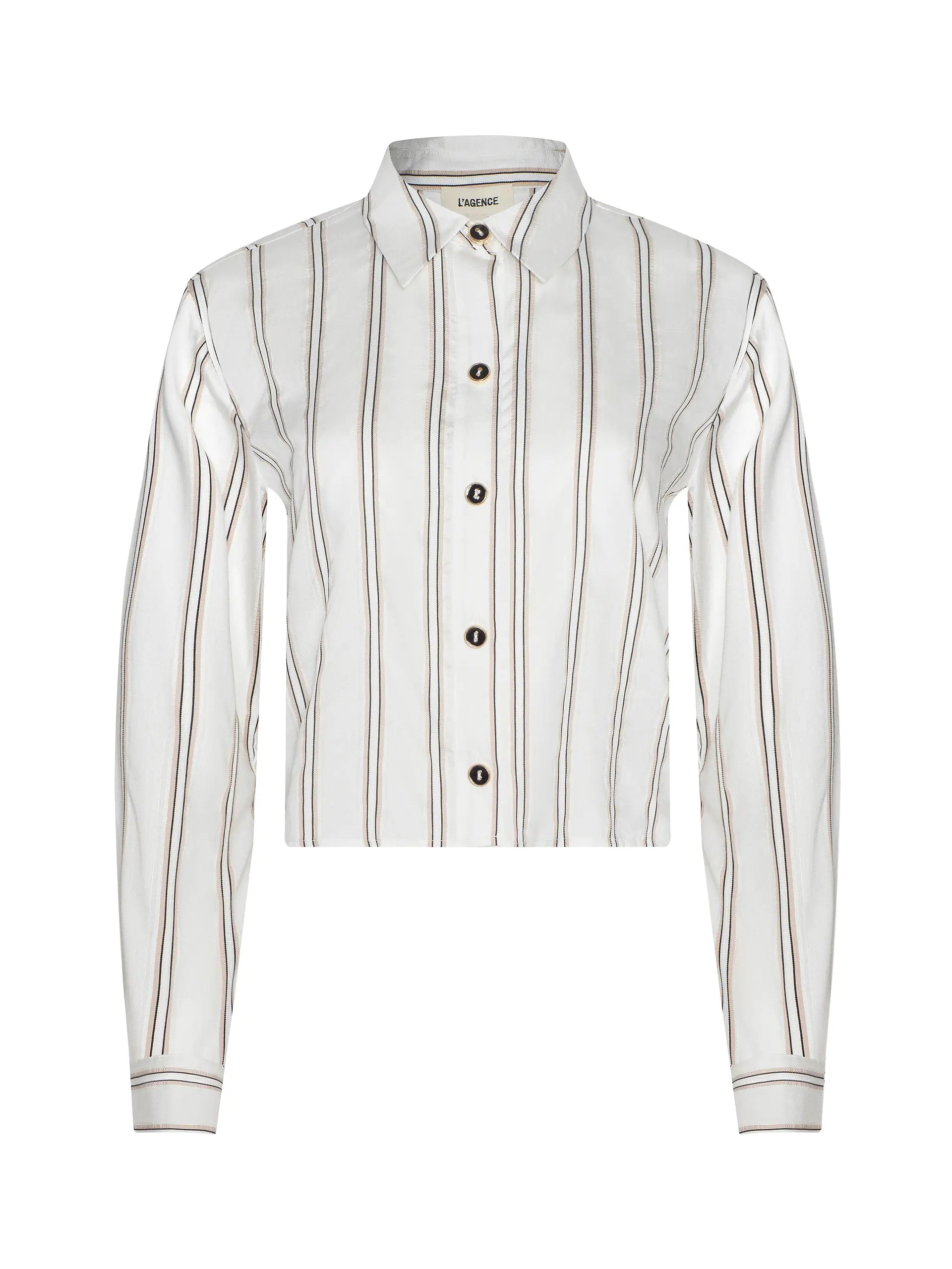 COSETTE SHIRT IN IVORY KHAKI BLACK STRIPE