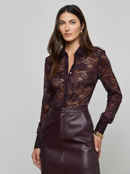 MAIA FLORAL LACE BLOUSE IN DARK MALBEC