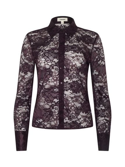 MAIA FLORAL LACE BLOUSE IN DARK MALBEC