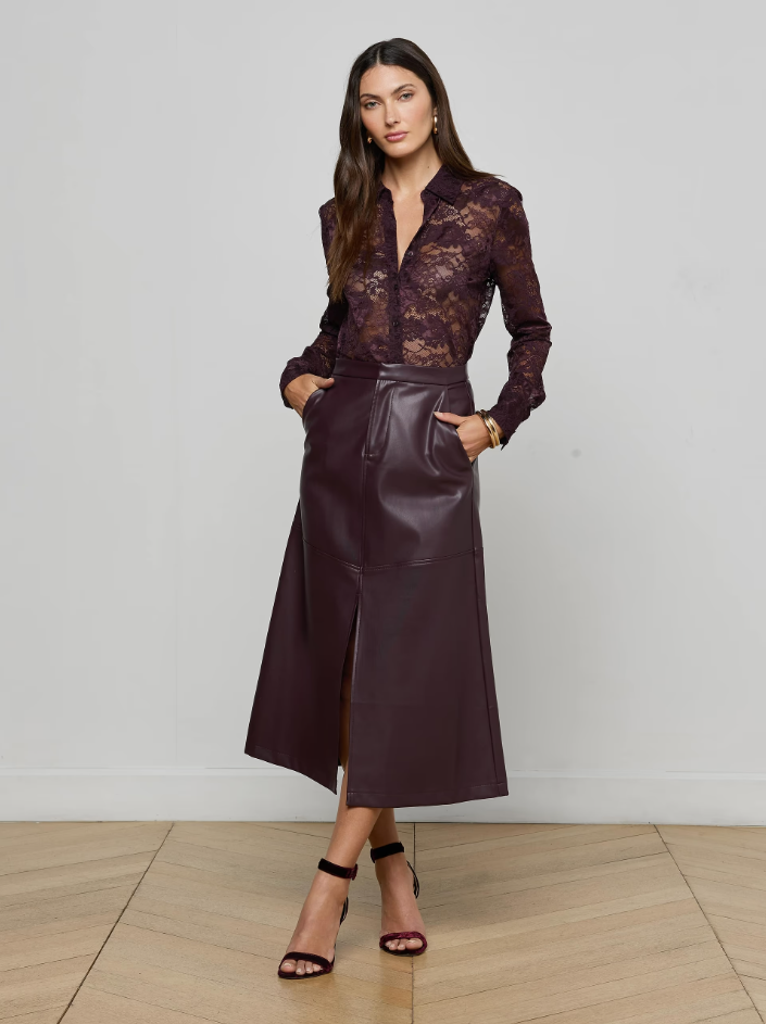 MAIA FLORAL LACE BLOUSE IN DARK MALBEC