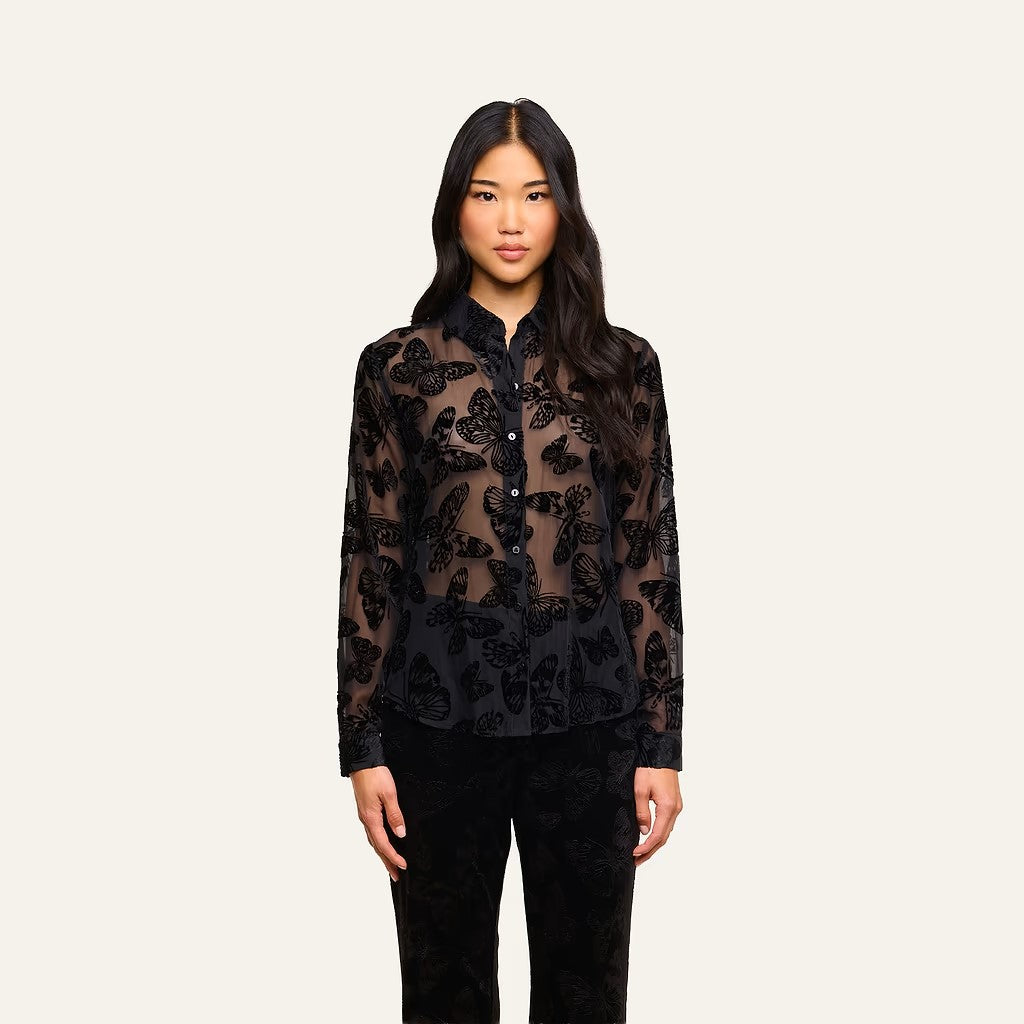 LAURENT VELVET BLOUSE IN BLACK BUTTERFLY