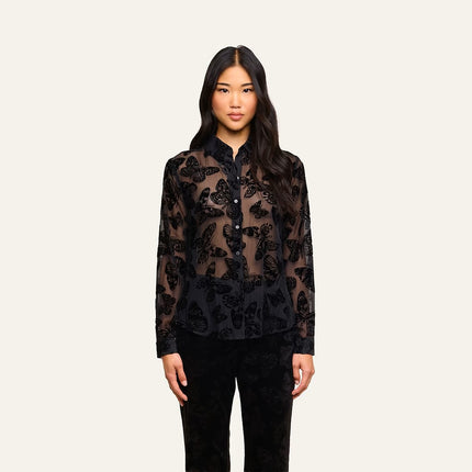 LAURENT VELVET BLOUSE IN BLACK BUTTERFLY