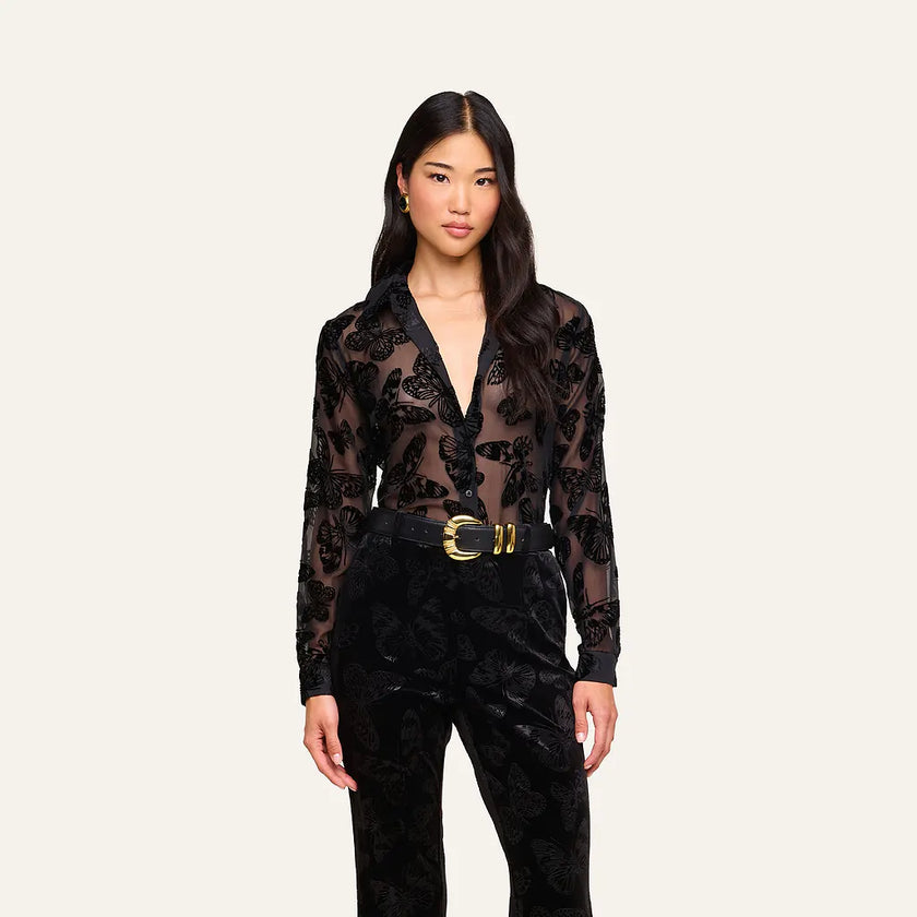 LAURENT VELVET BLOUSE IN BLACK BUTTERFLY