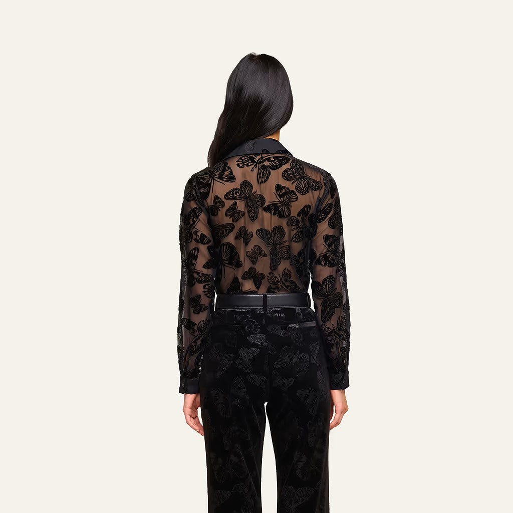 LAURENT VELVET BLOUSE IN BLACK BUTTERFLY