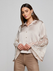 CAPRI LACE SLEEVE BLOUSE IN FEATHER GREY