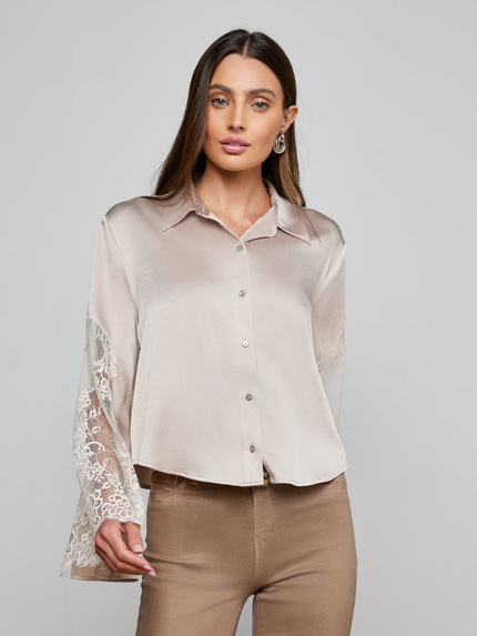 CAPRI LACE SLEEVE BLOUSE IN FEATHER GREY