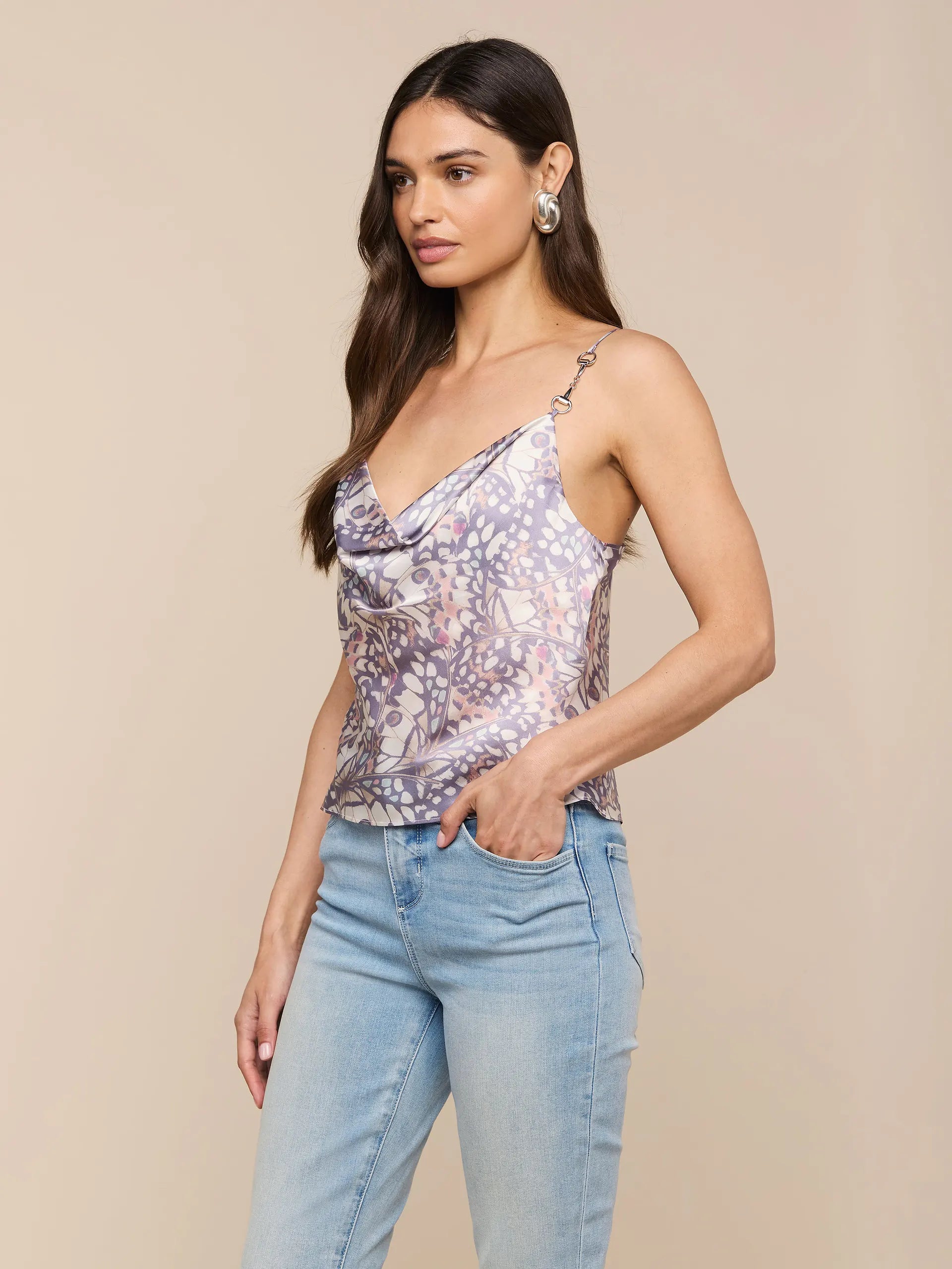 CALISTA SATIN CAMISOLE IN SMALL BUTTERFLY WING