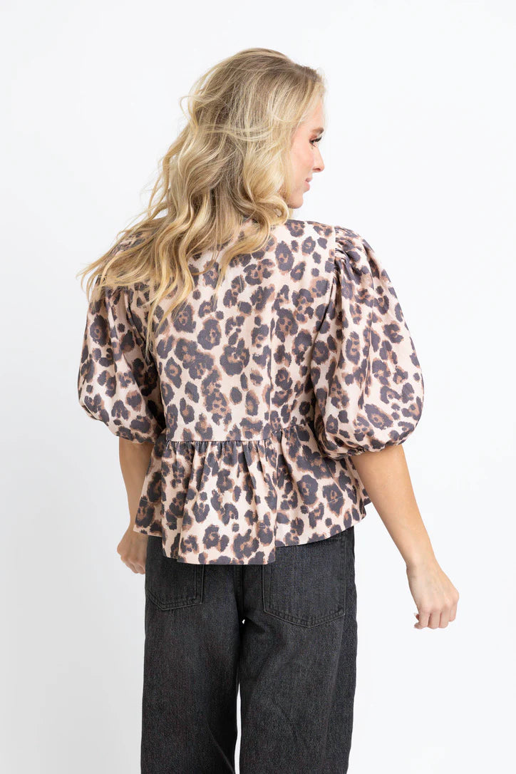 LEOPARD DENIM KNOT TIE TOP