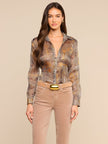 NINA SILK BLOUSE IN BROWN MULTI HOUNDSTOOTH KEY