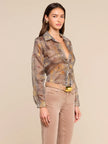 NINA SILK BLOUSE IN BROWN MULTI HOUNDSTOOTH KEY