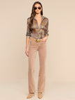 NINA SILK BLOUSE IN BROWN MULTI HOUNDSTOOTH KEY