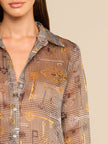 NINA SILK BLOUSE IN BROWN MULTI HOUNDSTOOTH KEY