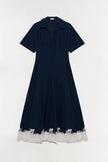 NERRIS COTTON FAILLE LACE MIDI DRESS