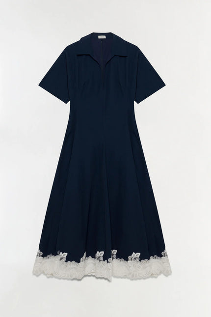 NERRIS COTTON FAILLE LACE MIDI DRESS