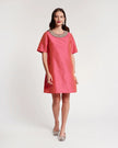 TABBY SHIFT DRESS IN CORAL DUPIONI