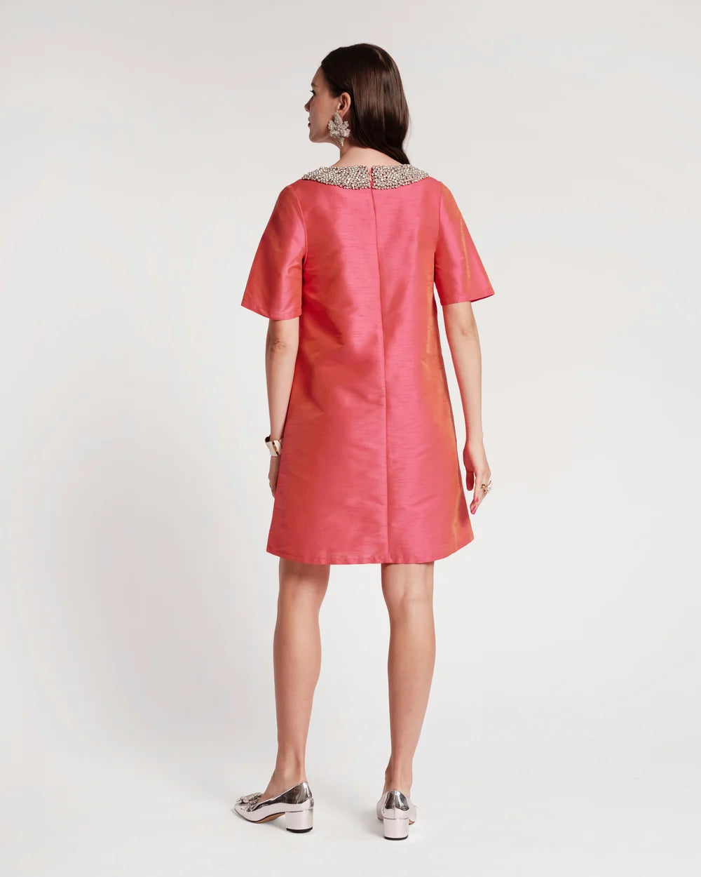 TABBY SHIFT DRESS IN CORAL DUPIONI