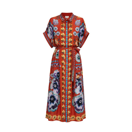 VALERIE KAFTAN IN ORANGE AND BLUE ANTIQUE FLORAL