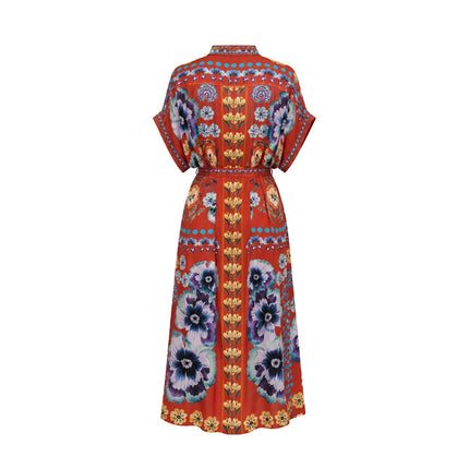 VALERIE KAFTAN IN ORANGE AND BLUE ANTIQUE FLORAL
